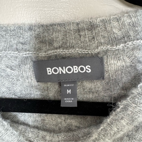 Bonobos Grey merino wool cable knit sweater men’s medium slim - Picture 4 of 9